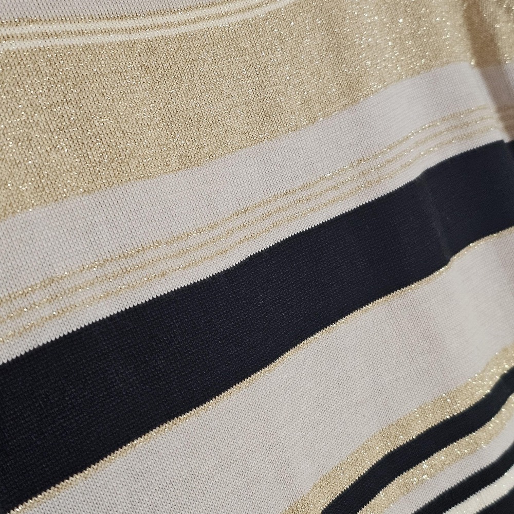 Emma James Sweater Womens Medium Black Gold Metallic Stripe Short Sleeve Knit - Picture 4 of 13